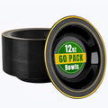 bUCLA 60 Pack Black Plastic Bowls with Gold Rim - 12 oz Plastic Soup Bowls Disposable for Wedding, Party, Gathering & New Year