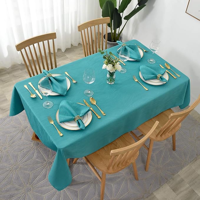 maxmill Square Table Cloth Swirl Design Water Proof Wrinkle Free Spillproof Heavy Weight Soft Tablecloth Decorative Fabric Table Cover for Outdoor and Indoor Use Square 70 x 70 Inch Teal