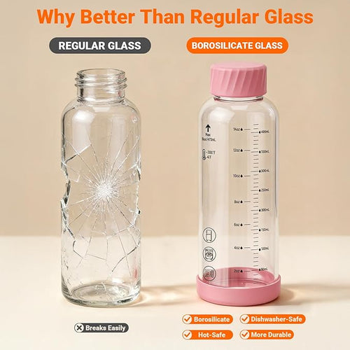 12 oz Glass Juice Bottles – 4 Pack Glass Water Bottles with Stainless Steel Lids – Leakproof, BPA Free, Heat-Resistant Borosilicate Glass for Juicing, Smoothies, Milk, Protein, Beverage Storage