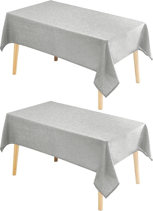 Hiasan 2 Pack Faux Linen Square Tablecloth - Wrinkle and Stain Resistant Washable Table Cloth for Kitchen Dining Room Holiday Table Cover for Party Dinner, Light Grey, 70 x 70 Inch