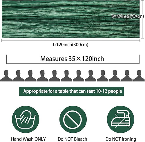 12 Pack 10Ft Cheesecloth Table Runner 35x120 Inch Boho Gauze Table Runner Rustic Cheese Cloth Long Romantic Table Runners for Wedding Bridal Shower Birthday Party Table Decor (Dark Green)