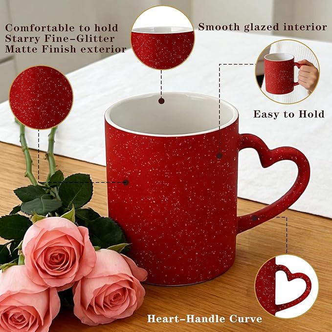 Custom Color Changing Mug,Personalized Photo Logo Text Print,Hidden Image Shows with Hot Drinks,Heart Shaped Handle Ceramic Coffee Cup,Home Office,for Valentine's Day (Red Starry)
