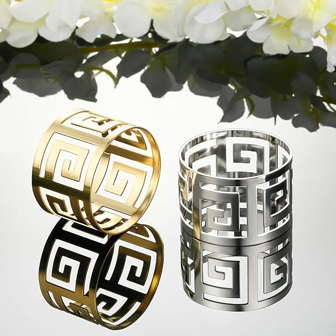 48 Pcs Gold Napkin Rings Hollow Out Napkin Rings Holder Set Metal Serviette Buckle Bulk for Dinner Table Decoration Christmas Holiday Wedding Party Birthday Banquet Gathering