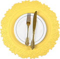 Noctiflorous Round Faux Leather 15 Inch Placemats Set of 6 Waterproof Wipeable Heat Resistant Tablemat for Dining Table Kitchen Non Slip Washable Oilproof Table Place Mat(Mango Yellow, 6)