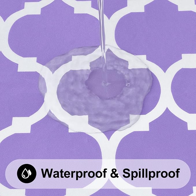 Smiry Round Plastic Table Cloth, Waterproof Vinyl Tablecloth with Flannel Backing for Round Tables, Wipeable Spillproof Tablecloths for Dining, Camping, Indoor and Outdoor (60" Round, Lavender)