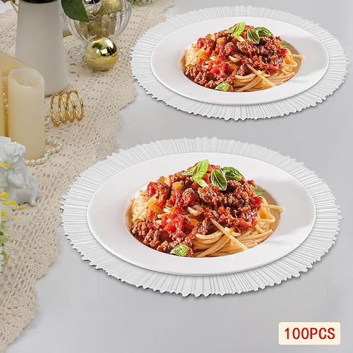 100 Pcs Charger Plates Set, Round Charger Plates, Reusable Serving Plates Embossed Rim Plastic Chargers Plate Decorative Round Plate Chargers