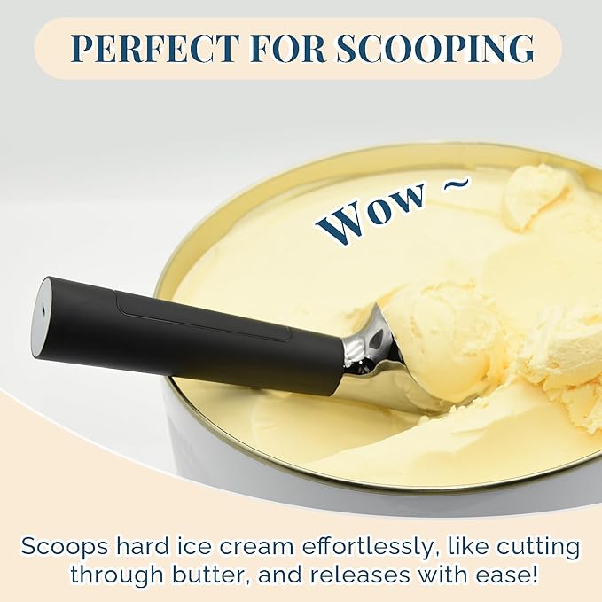 Heated Ice Cream Scoop Rechargeable, Electric Warming Ice Cream Scooper with LED Display, Heats to 158°F for Hard Ice Cream, Easy for Seniors & Kids, IP67 Waterproof (Black, 2 oz)