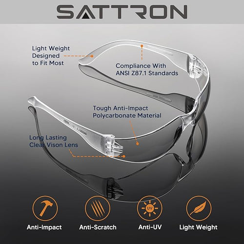 100 Pack of Clear Safety Glasses, Scratch & Impact Resistant ANSI Z87.1 Protective Eyewear, Ploycarbonate Lenses or Women Men Safety Sunglasses for Construction, Outdoor Work & Shooting Ideal for Lab