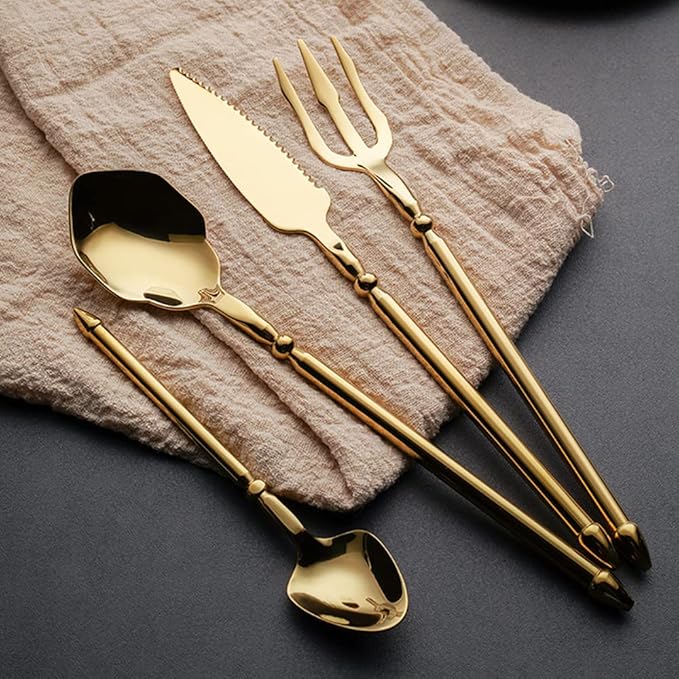 Gold Silverware Set for 14 Durable 18/10 Stainless Steel Flatware Set Creative Styles 56 Piece Modern Cutlery Tableware Utensils Set for Home Kitchen Wedding Restaurant Knives forks and Spoons