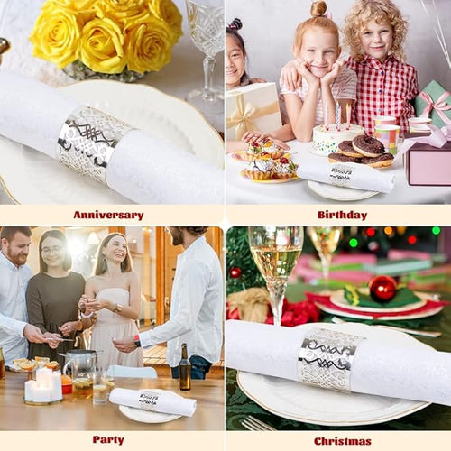 100 Pcs Napkin Rings Laser Cut Premium Paper Napkin Holder for Wedding Party Christmas Dinner Serviette Table Restaurant Celebration (Silver)