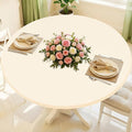 Round Spandex Tablecloth, Elastic Fitted Waterproof Tablecloths for 42"-50" Tables, Stretch Washable Picnic Table Cover for Camping, Dining, Indoor and Outdoor, Beige