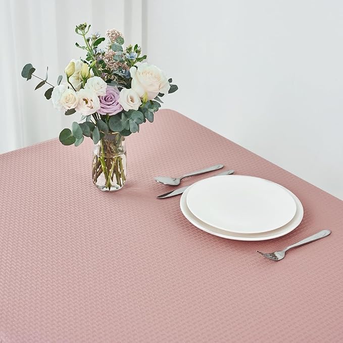 maxmill Weaved Texture Tablecloth Water Resistance Antiwrinkle Spillproof Soft Washable Table Cloth for Dining Room, Buffet Banquet Parties Holiday Dinner, Rectangular 60 x 108 Inch, Pale Blush