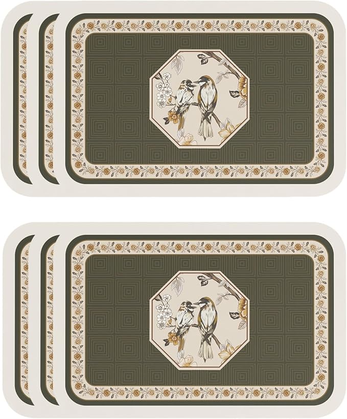 ISAENNE PVC Placemats Set of 6,Rectangular Flower and Bird Print Placemats, Waterproof and Heat-Resistant Place Mats,Decoration for Kitchen, Dining, Parties, Holiday,12"*17"