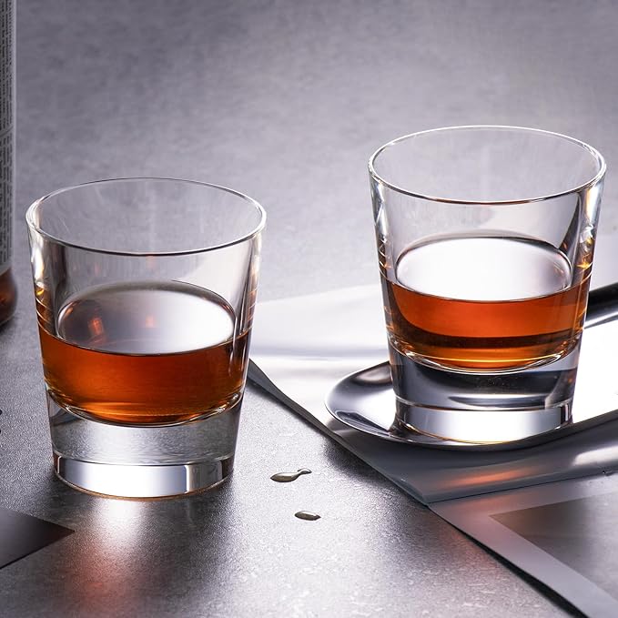 KAMMAK Crystal Whiskey Glasses Set of 2, Hand Blown 8.79oz Old Fashioned Glasses Stemless, Luxury Handcrafted Cocktail Glasses, Scotch Cup for Women, Men Gift for Rocks, Bourbon, Bar Barware