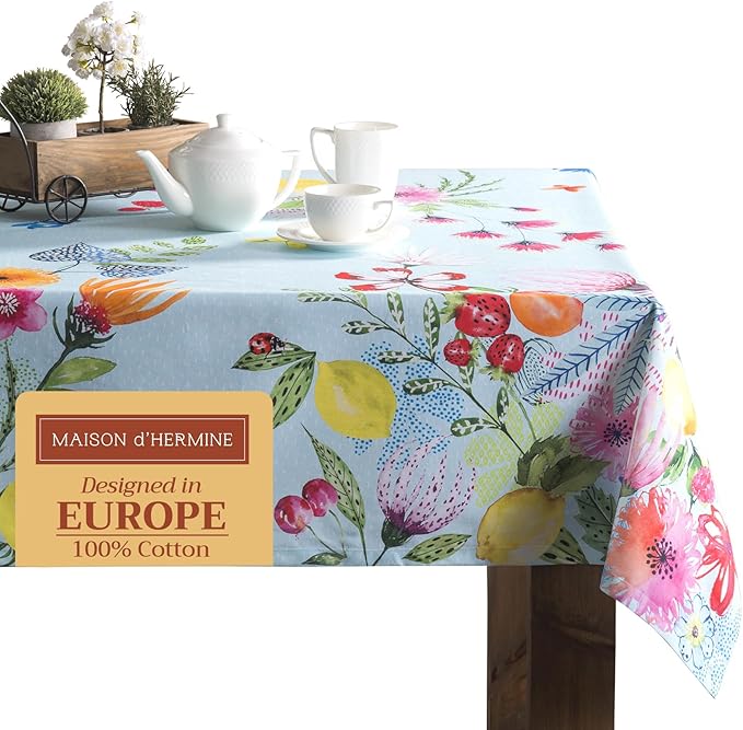 Maison d' Hermine Table Cloth Rectangle Table 100% Cotton 60 x 90 Inches Tablecloth Reusable Decorative for Dining Room Farmhouse Home Valentines Day Decorations Spring Summer - Jardin D'Ete - Mint