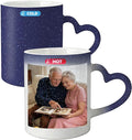Custom Color Changing Mug,Personalized Photo Logo Text Print,Hidden Image Shows with Hot Drinks,Heart Shaped Handle Ceramic Coffee Cup,Home Office,for Valentine's Day (Dark Blue Starry)