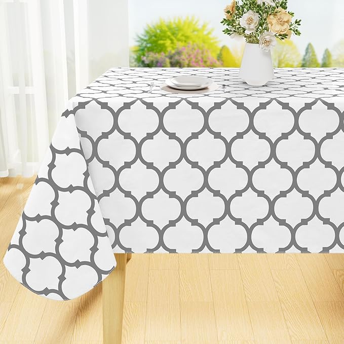 Smiry Rectangle Table Cloth, Waterproof Vinyl Tablecloth with Flannel Backing for Rectangle Tables, Wipeable Spillproof Plastic Tablecloths for Dining, Camping, Indoor and Outdoor (60"x102", White)