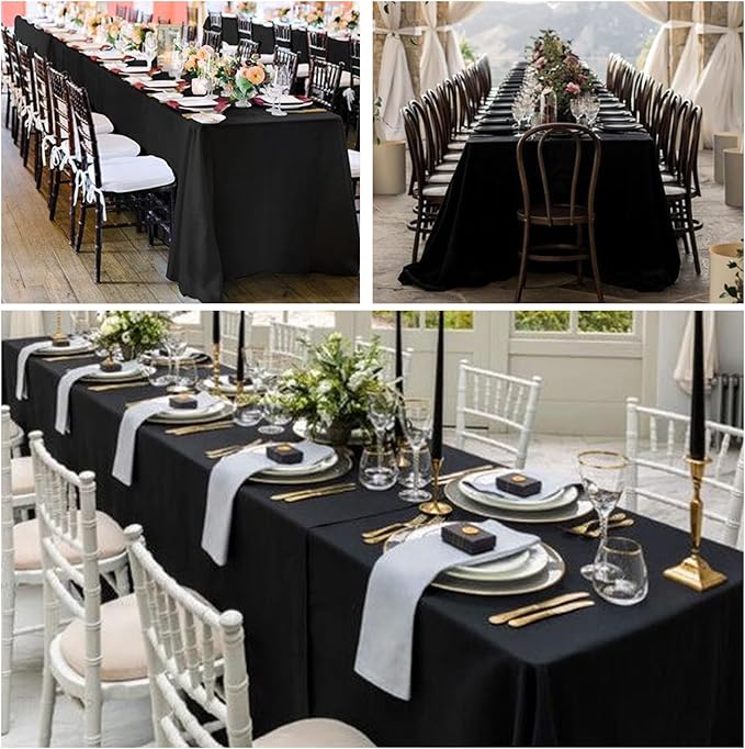 12 Pack Black Tablecloth 60 x 126 Inch Rectangular Table Cloth for 8 Foot Rectangle Tables, Wrinkle Resistant Washable Polyester Fabric Table Covers for Wedding Party Banquet Buffet