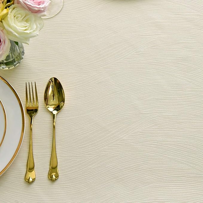 maxmill Round Jacquard Tablecloths Swirl Pattern Spillproof Wrinkle Free Heavy Weight Soft Table Cloth for Circular Table Cover of Buffet Banquet Parties Holiday Dinner Round 90 Inch Ivory