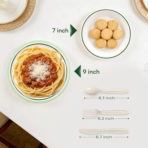 10''9'' Compostable Paper Plates With Green Circle Rims