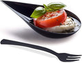 DLux 100 4-in Tear Drop Mini Appetizer Plates with Forks,Reusable Black Plastic Spoons - Desserts and Appetizers Dishes Serving Plate - Asian Spoon Set, Small Catering Dessert Tasting Cups