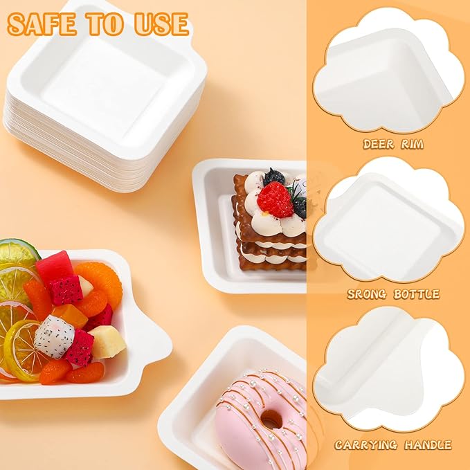 Remerry 200 Pcs Small 4 Inch Paper Plates Bulk Disposable Plates Paper White Square Dessert Cake Party Snack Sugarcane Bagasse Fiber Wedding Birthday Dinner Graduation Pet Feeding (4.41 x 5.24 Inch)