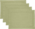Solino Home Linen Placemats Set of 4 - Classic Hemstitch Moss Green Placemats 14 x 19 Inch - 100% Pure Linen Table Mats for Winter, Spring, Easter, St Patricks Day