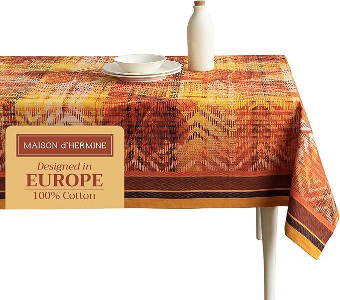 Maison d' Hermine Table Cloth Square Table 100% Cotton 54 x 54 Inches Fall Tablecloth Reusable Everyday Use for Thanksgiving Christmas Decorations Dining Farmhouse Party (Thanksgiving Tartan)