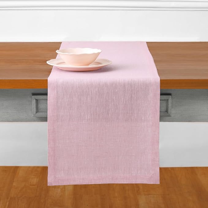 Solino Home Linen Table Runner 90 Inches Long - Athena, 100% Pure Linen Bubblegum Pink Table Runner 14 x 90 Inch for Dining, Valentines, Spring, Easter