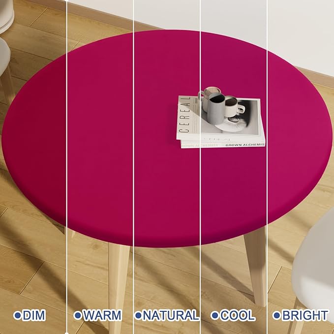 Round Spandex Tablecloth, Elastic Fitted Waterproof Tablecloths for 57"-68" Tables, Stretch Washable Picnic Table Cover for Camping, Dining, Indoor and Outdoor, Fuchsia
