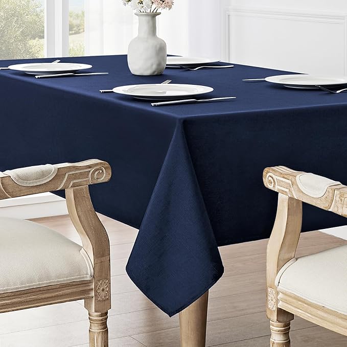 2 Pack Rectangle Tablecloth, 60x120 inch, Water Resistant Wrinkle Free Linen Textured Table Cloth Washable, Decorative Fabric Table Cover for Dining, Party and Camping, Navy Blue