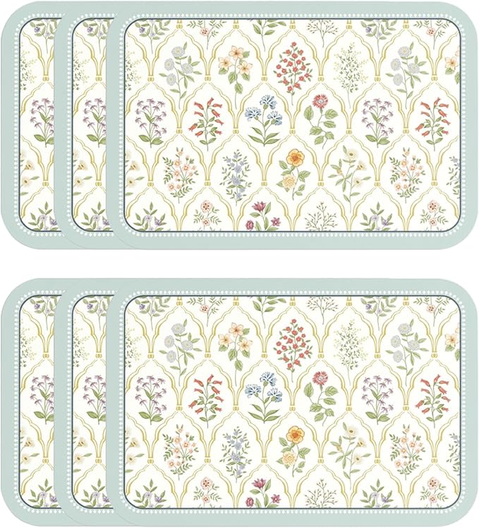 ISAENNE Vintage Floral PVC Placemats Set of 6,Colorful Flower Rectangle Place Mats, Waterproof and Heat-Resistant,Decoration for Kitchen,Dinning,Parties, Holiday,12"*17"