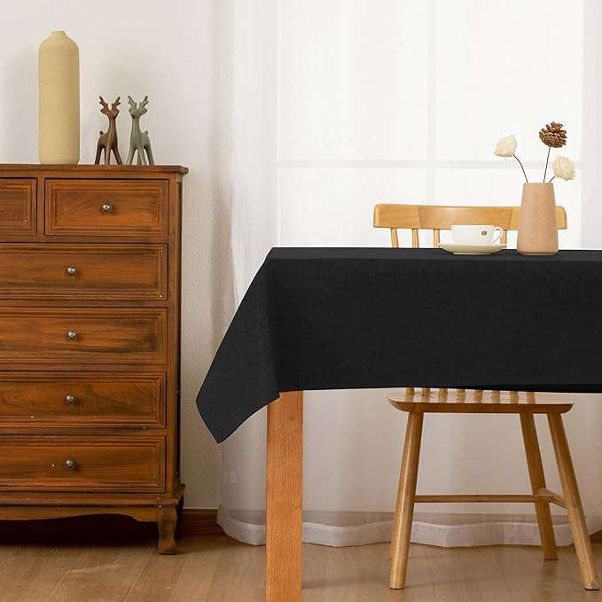 Hiasan Faux Linen Rectangle Tablecloth - Wrinkle and Stain Resistant Washable Table Cloth for Kitchen Dining Room Holiday Table Cover for Dinner, Black, 70 x 120 Inch