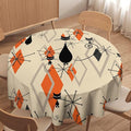 Retro Boho Modern Black Cat Round Tablecloth, Mid Century Boho Moon Abstract Geometric Leaf 50s 60s Style Tablecloth for Home Party Dining Room Kitchen Decor 70Inch(178cm)