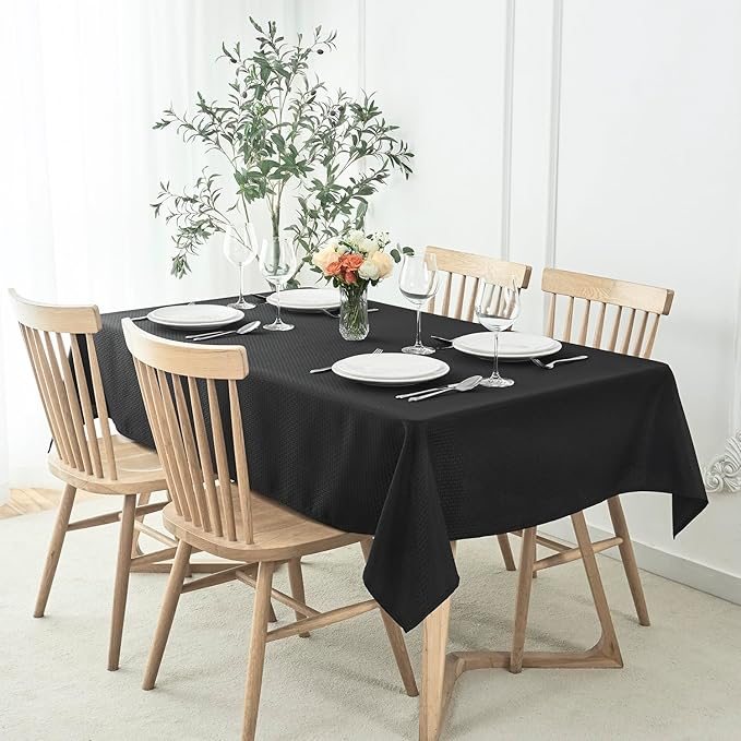 maxmill Rectangle Tablecloth Weaved Texture Design Water Resistant Wrinkle Free Spill-Proof, Soft Table Cloth for Dining Room Decoration, Banquet Parties Event Holiday Dinner, 52 x 84 Inch Black