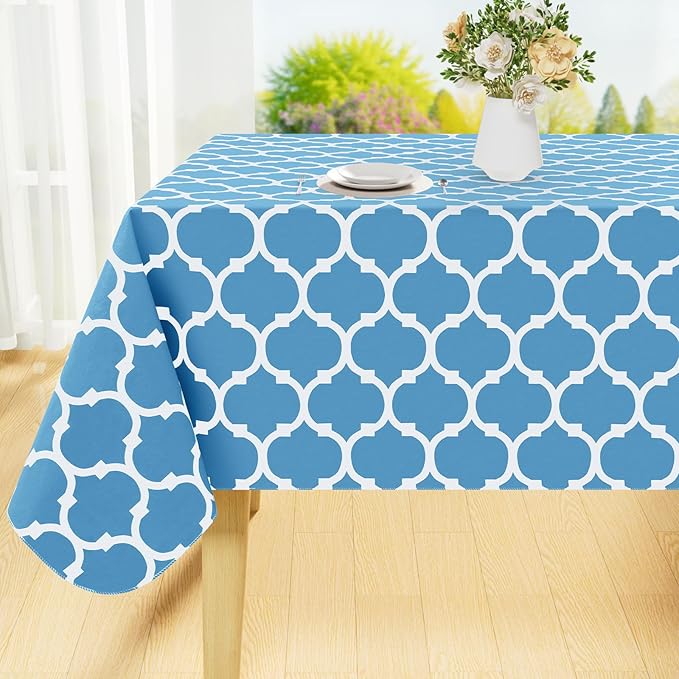 Smiry Rectangle Table Cloth, Waterproof Vinyl Tablecloth with Flannel Backing for Rectangle Tables, Wipeable Spillproof Plastic Tablecloths for Dining, Camping and Indoor (60"x84", Light Blue)