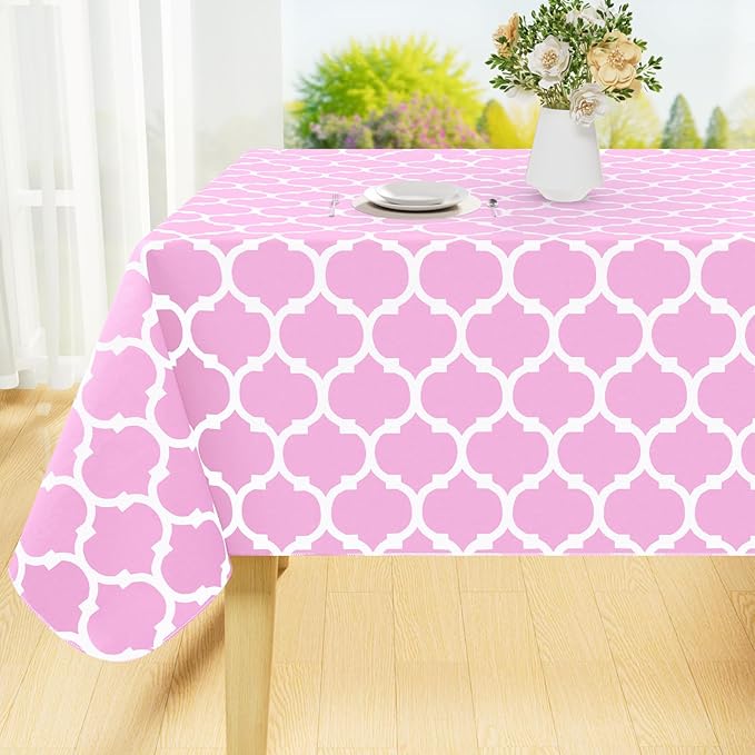 Smiry Rectangle Table Cloth, Waterproof Vinyl Tablecloth with Flannel Backing for Rectangle Tables, Wipeable Spillproof Plastic Tablecloths for Dining, Camping, Indoor and Outdoor, (60"x120", Pink)