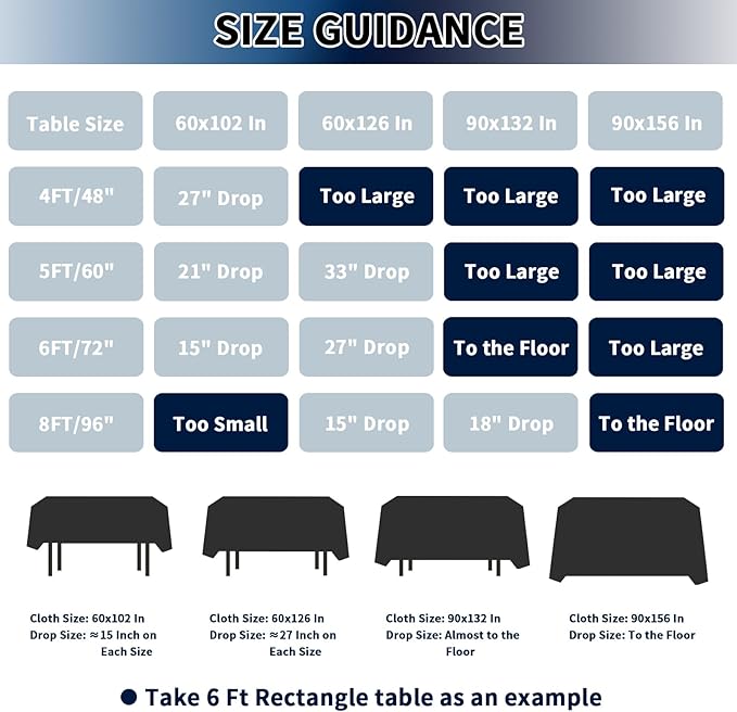 PureFit 6 Pack Rectangle Black Table Cloths 90 x 132 Inch for 8Ft Tables, Stain and Wrinkle Resistant Table Linens for Home Use, Wedding, Party, Banquet and Camping