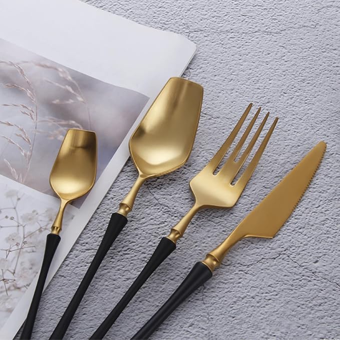 24 Piece Gold Silverware Set for 6 Durable 18/8 Stainless Steel Flatware Set Slim Waist Blue Handles Cutlery Set Include Spoons Knifes Forks Kitchen Wedding Restaurant ZILNEHZ