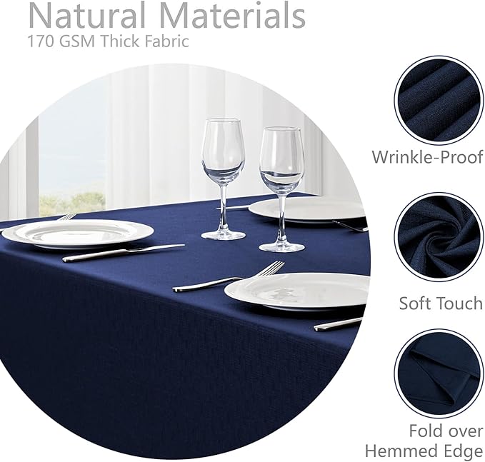2 Pack Rectangle Tablecloth, 52x70 inch, Water Resistant Wrinkle Free Linen Textured Table Cloth Washable, Decorative Fabric Table Cover for Dining, Party and Camping, Navy Blue