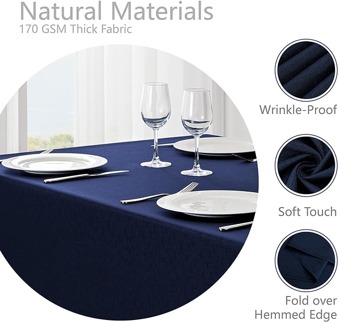 2 Pack Rectangle Tablecloth, 60x104 inch, Water Resistant Wrinkle Free Linen Textured Table Cloth Washable, Decorative Fabric Table Cover for Dining, Party and Camping, Navy Blue