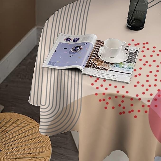 Mid Century Boho Round Tablecloth, Abstract Modern Sun Arch Curve Leaves Geometric Print Tablecloth for Home Party Dining Room Kitchen Decor 50Inch(127cm)