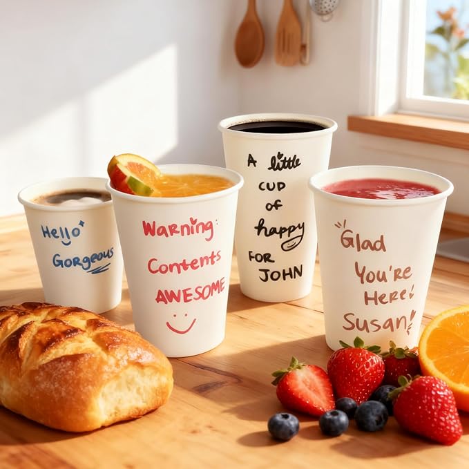 Paper Cups 8 oz White Disposable Coffee Cups,100 Pack BPA Free Leak Proof Hot Cups, 300GSM Thickened Disposable Cups, Unbleached Small Drink Cups for Everyday Use Office Party Cafe Supply Essentials