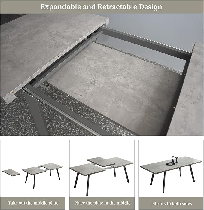 47.2"- 62.9" Extendable Dining Table Set for 4, Modern Kitchen Table with 4 PU Leather Chairs, Thickened Expandable MDF Wooden Table with Metal Legs for Dining Room, Kitchen, Living Room