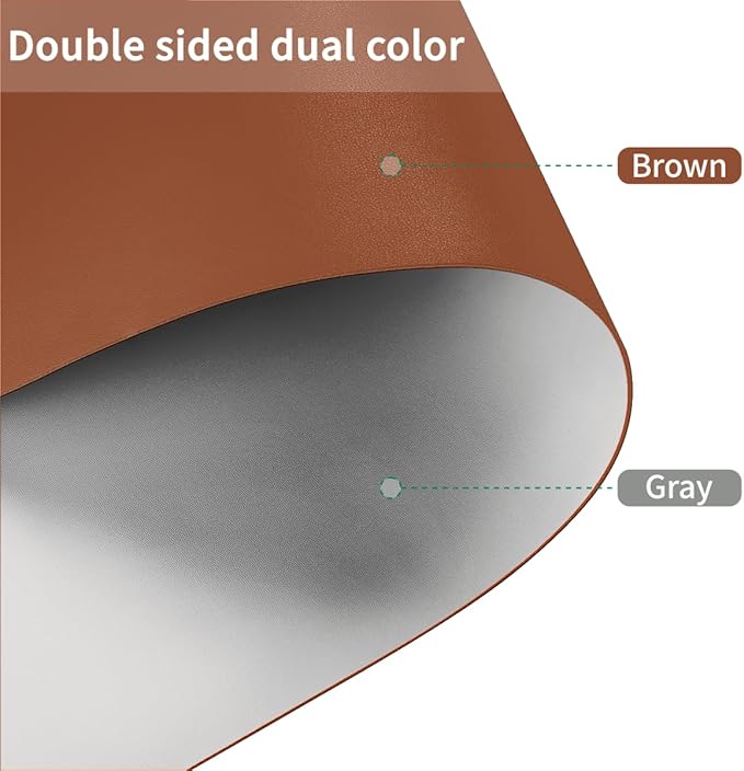 Round Table Pad, 1.8mm Thick, Dia.24 Inch, Leather Table Cover, Dining Table Protector, Table Top Protector (Dia.24, Brown+Gray)