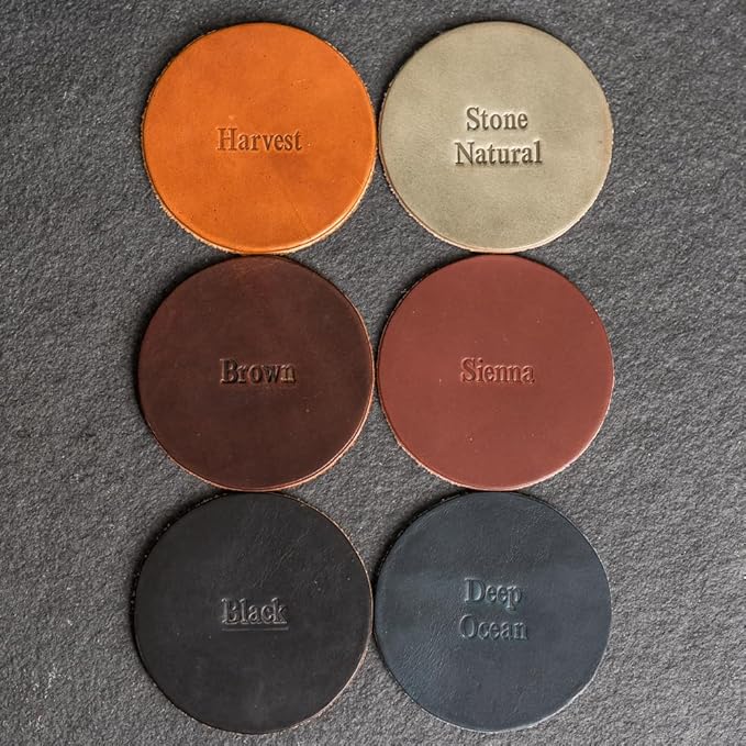 Ox & Pine Personalized Leather Coaster - Sold Individually or in Sets of 4 - Customize Inscription - 100% Full-Grain Leather – 4" Round or 4" Square (Round, Black, 1 Individual Coaster)