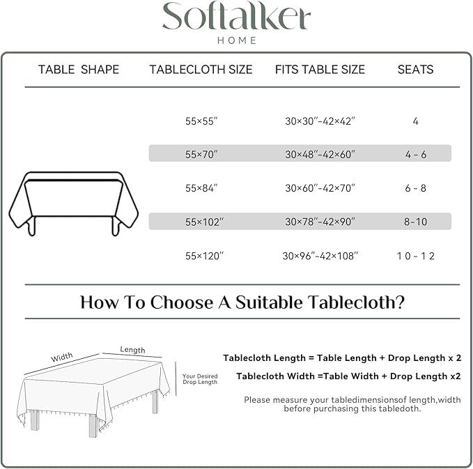 Softalker Checkered Tablecloth Rectangle, Outdoor Linen Cotton Gingham Table Cloth with Tassel, Heavy Duty Wrinkle Free Buffalo Plaid Table Cover for Kitchen Dining Home Party - 55 x 70 Inch, Red