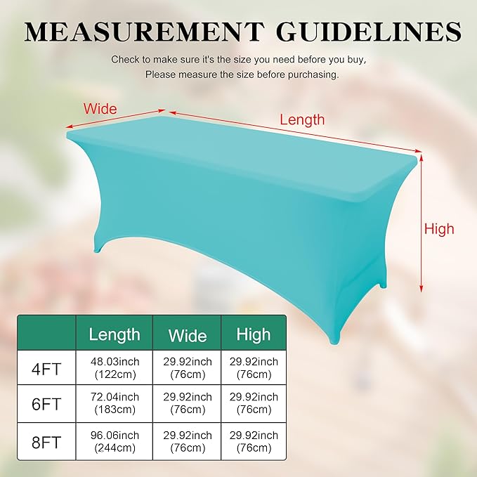 2Pack 6FT Table Cloth for Rectangular Fitted Events Stretch Sky Blue Table Covers Washable Spandex Tablecloth Protector for Party, Wedding, Cocktail, Banquet, Festival