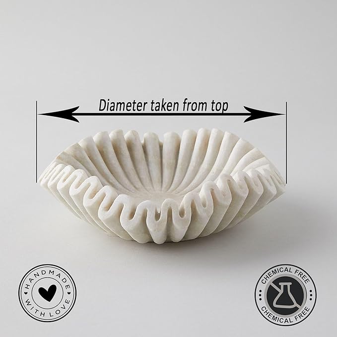 Marble Bowl Fruit Bowl, Stone Bowl Decorative Bowl Decorative Trays Marble Fruit Bowl Marble Ruffle Bowl Marble Floral Bowl Home Decor Gifts (2 pieces of 5 inch)