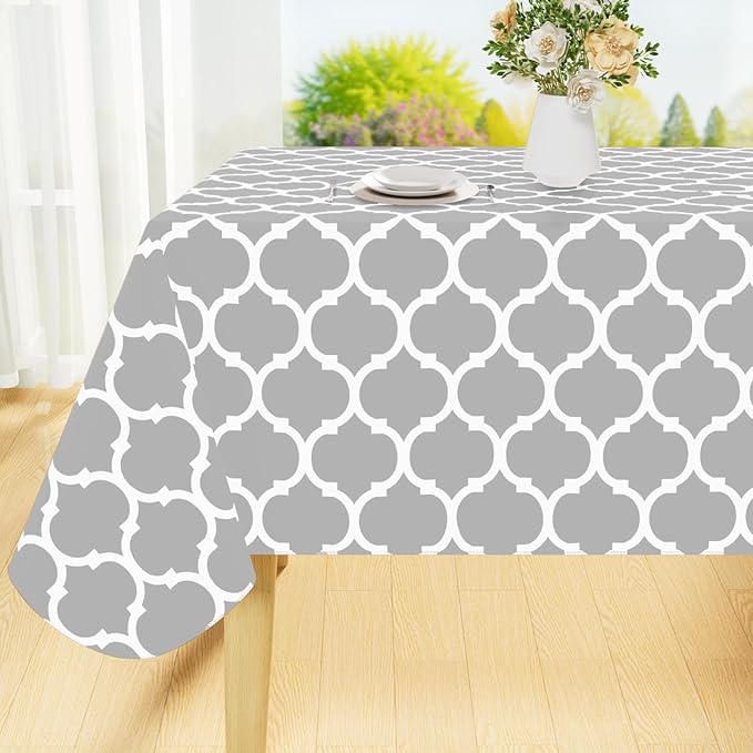 Smiry Square Table Cloth, Waterproof Vinyl Tablecloth with Flannel Backing for Square Tables, Wipeable Spillproof Plastic Tablecloths for Dining, Camping, Indoor and Outdoor (54"x54", Light Grey)